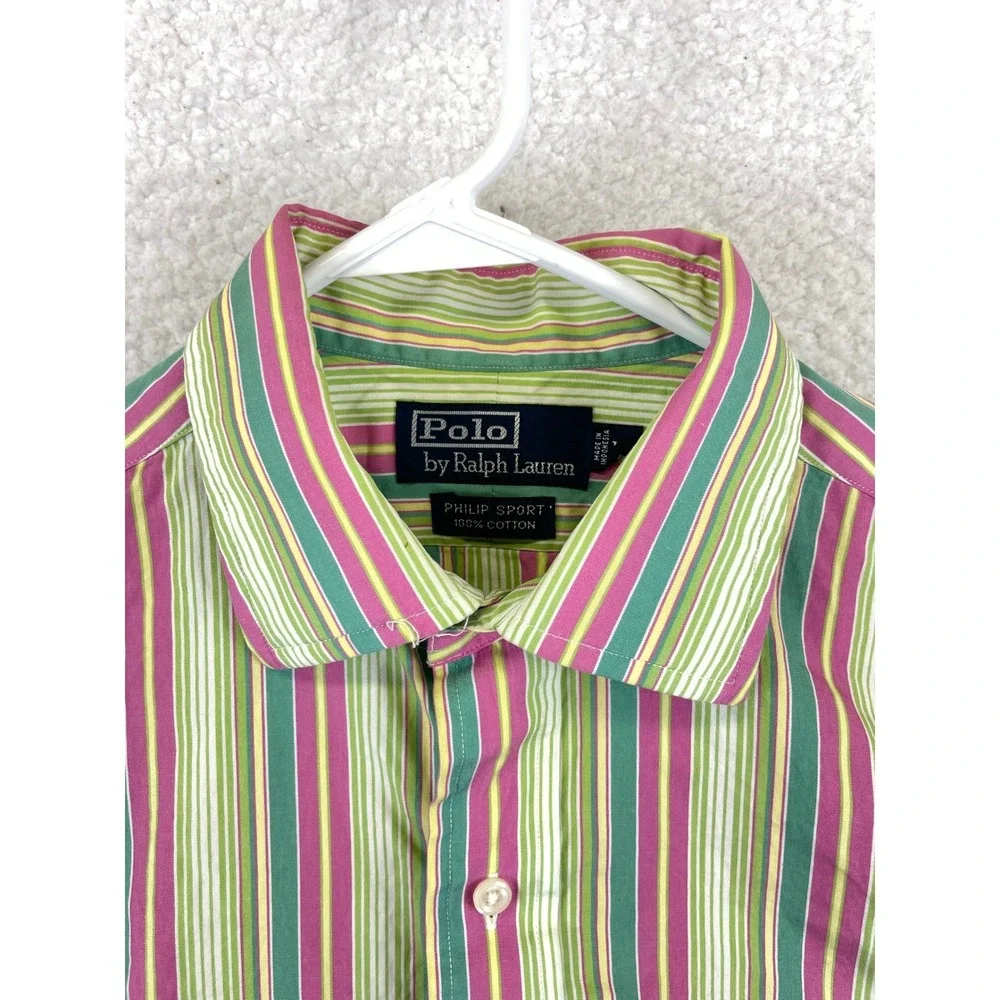 Polo Ralph Lauren Philip Sport Button Down Shirt Mens M Green Striped Preppy